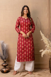 Thumbnail for Women Maroon Printed Straight Kurta - Rasiya