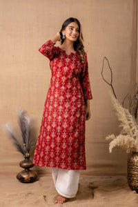 Thumbnail for Women Maroon Printed Straight Kurta - Rasiya