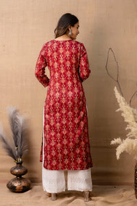 Thumbnail for Women Maroon Printed Straight Kurta - Rasiya