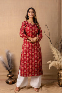 Thumbnail for Women Maroon Printed Straight Kurta - Rasiya