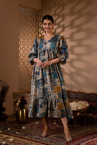 Thumbnail for Women Multi Ethnic Printed Flared Dress - Rasiya