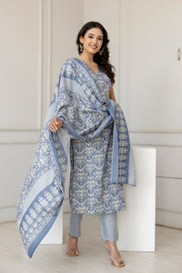 Thumbnail for Women Grey Color Printed Straight Kurta With Trouser - Rasiya