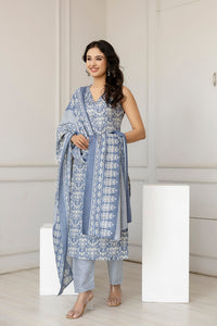 Thumbnail for Women Grey Color Printed Straight Kurta With Trouser - Rasiya