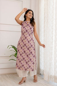 Thumbnail for Women Multi Printed Straight Halter Neck Kurta - Rasiya