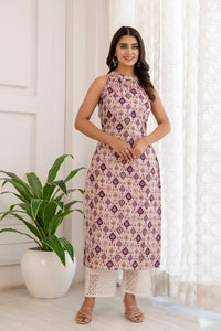 Thumbnail for Women Multi Printed Straight Halter Neck Kurta - Rasiya