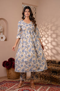 Thumbnail for Women Off White Floral Printed Anarkali Kurta And Trouser With Dupatta - Rasiya