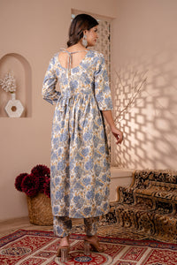 Thumbnail for Women Off White Floral Printed Anarkali Kurta And Trouser With Dupatta - Rasiya