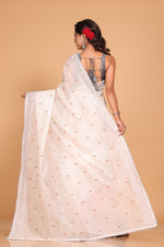 Thumbnail for Morchari Cotton Supernet Embroiedery Saree - Off White - Distacart