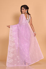 Thumbnail for Morchari Cotton Supernet Embroiedery Saree - Purple - Distacart