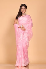 Thumbnail for Morchari Cotton Supernet Embroiedery Saree - Pink - Distacart