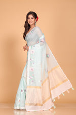 Thumbnail for Morchari Cotton Kota Stripe Embroidery Saree - Sea Green - Distacart