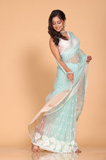 Thumbnail for Morchari Orzanga Stripe Embroidery Saree - Sky Blue - Distacart