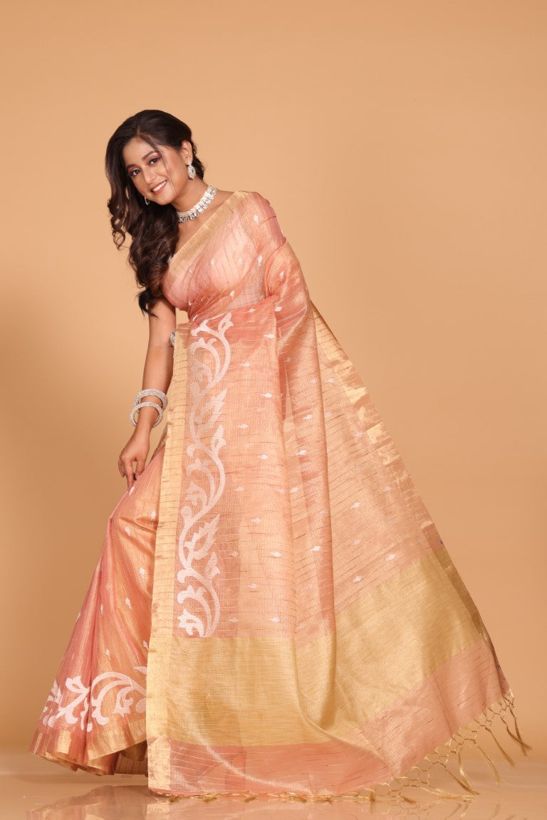 Morchari Kota Zari Stripe Embroidery Saree - Pink - Distacart