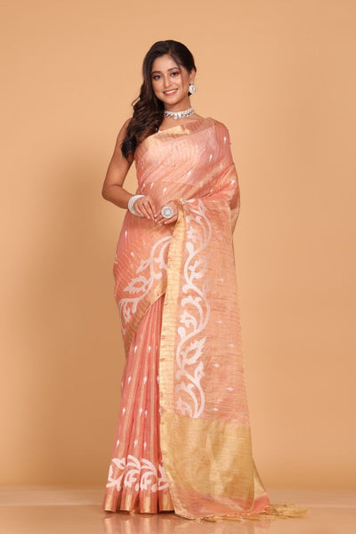 Morchari Kota Zari Stripe Embroidery Saree - Pink - Distacart