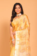 Thumbnail for Morchari Kota Tissue Zari Embroidery Saree - Yellow - Distacart