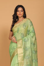 Thumbnail for Morchari Kota Tissue Zari Embroidery Saree - Green - Distacart