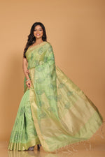 Thumbnail for Morchari Kota Tissue Zari Embroidery Saree - Green - Distacart