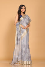 Thumbnail for Morchari Kota Tissue Zari Embroidery Saree - Grey - Distacart