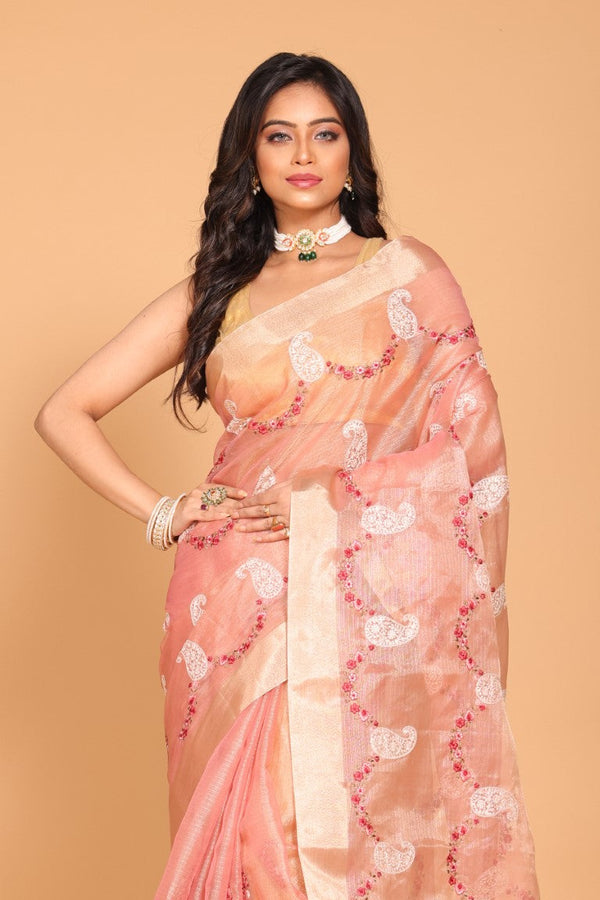 Morchari Kota Zari Embroidery Saree - Pink - Distacart