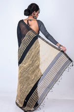 Thumbnail for Morchari Bengal Jute Handloom Saree - Black - Distacart
