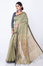 Thumbnail for Morchari Bengal Jute Handloom Saree - Grey - Distacart