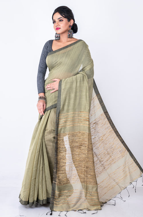 Morchari Bengal Jute Handloom Saree - Grey - Distacart