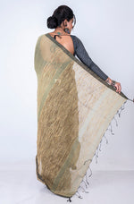 Thumbnail for Morchari Bengal Jute Handloom Saree - Grey - Distacart