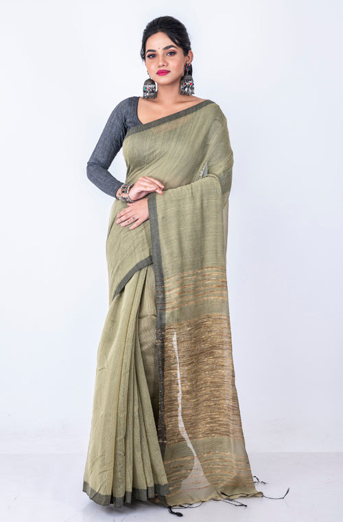 Morchari Bengal Jute Handloom Saree - Grey - Distacart