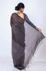 Thumbnail for Morchari Bengal Handloom Cotton Zari Check Saree - Brown - Distacart