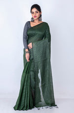 Thumbnail for Morchari Bengal Handloom Cotton Zari Check Saree - Green - Distacart
