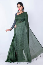 Thumbnail for Morchari Bengal Handloom Cotton Zari Check Saree - Green - Distacart