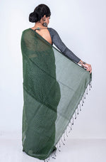 Thumbnail for Morchari Bengal Handloom Cotton Zari Check Saree - Green - Distacart