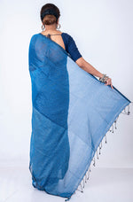 Thumbnail for Morchari Bengal Handloom Cotton Zari Check Saree - Blue - Distacart
