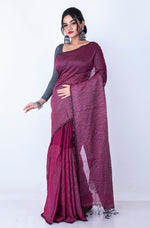 Thumbnail for Morchari Bengal Handloom Cotton Zari Check Saree - Deep Maroon - Distacart