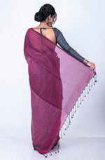 Thumbnail for Morchari Bengal Handloom Cotton Zari Check Saree - Deep Maroon - Distacart
