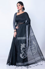 Thumbnail for Morchari Bengal Handloom Cotton Zari Saree - Black - Distacart