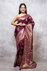 Thumbnail for Morchari Pure Dola Silk Saree - Brown - Distacart