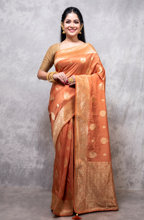 Morchari Pure Dola Silk Saree - Brown - Distacart