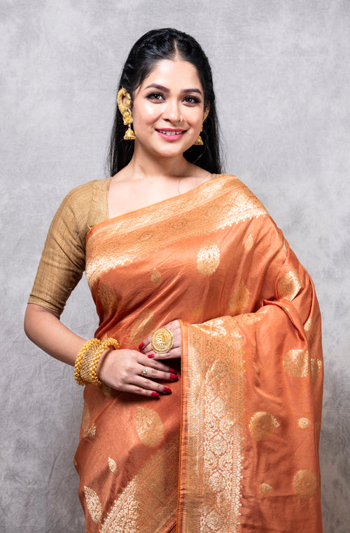 Morchari Pure Dola Silk Saree - Brown - Distacart
