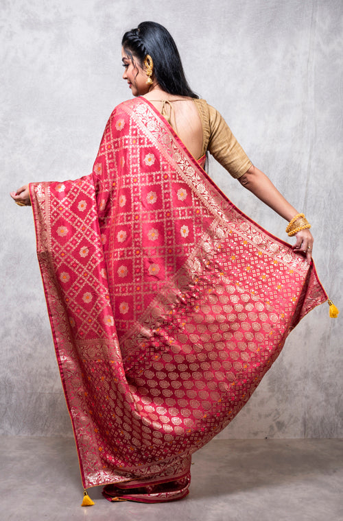 Morchari Pure Dola Silk Saree - Maroon - Distacart