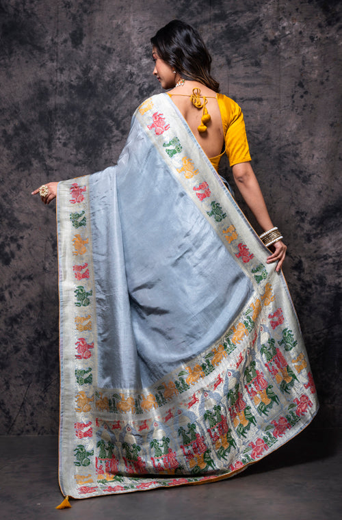 Morchari Pure Dola Silk Saree - Grey - Distacart