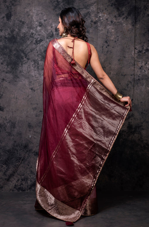 Morchari Organza Saree - Brown - Distacart
