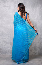 Thumbnail for Morchari Organza Saree With Plain Blouse - Light Blue - Distacart
