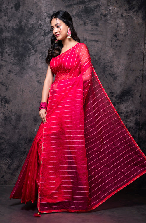 Morchari Organza Saree With Plain Blouse - Gajari - Distacart