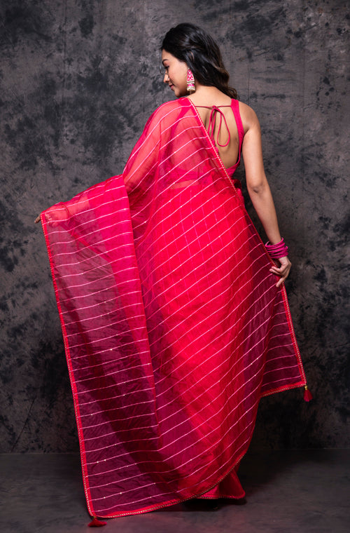 Morchari Organza Saree With Plain Blouse - Gajari - Distacart