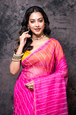 Thumbnail for Morchari Organza Saree With Plain Blouse - Pink - Distacart