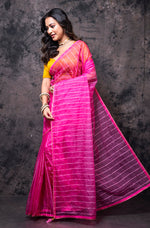 Thumbnail for Morchari Organza Saree With Plain Blouse - Pink - Distacart