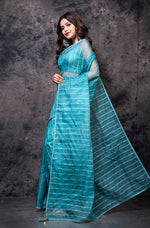 Thumbnail for Morchari Organza Saree With Plain Blouse - Light Green - Distacart