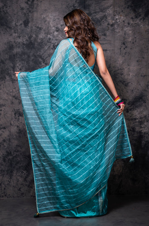 Morchari Organza Saree With Plain Blouse - Light Green - Distacart