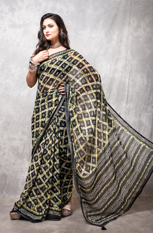 Morchari Georgette Saree With Digital Print - Multicolour - Distacart